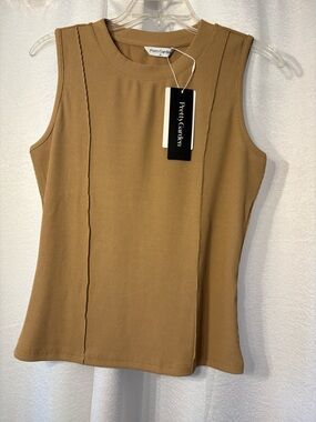 PrettyGarden Sleeveless Ribbed Tank in Camel NWT